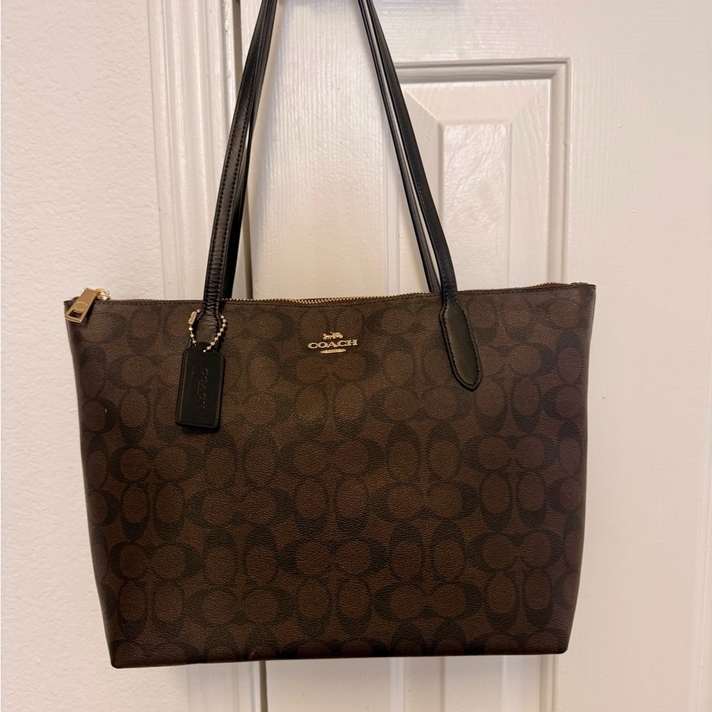 Coach Brown Signature Tote with Black Straps